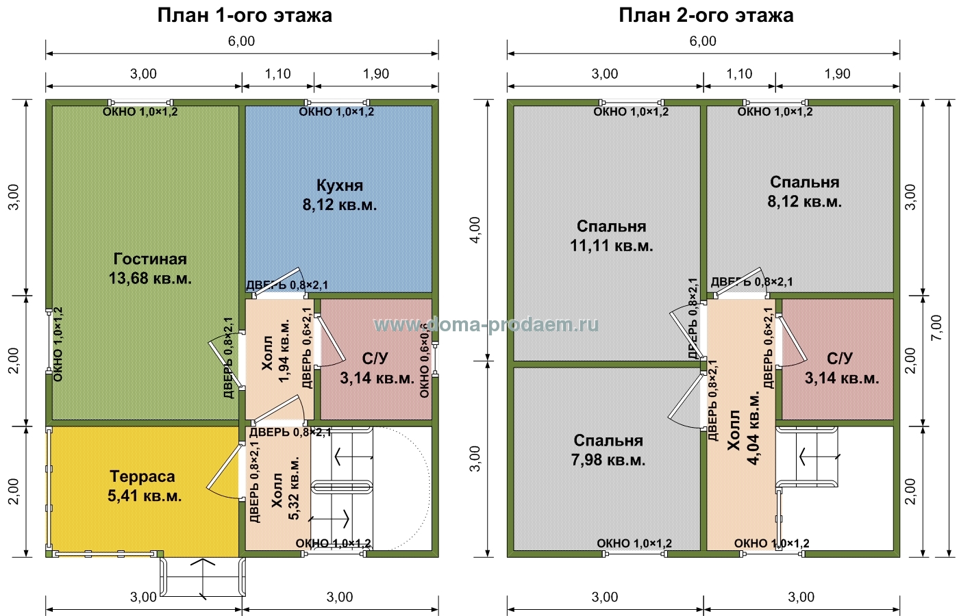 план проекта дома из бруса 6х7 метров